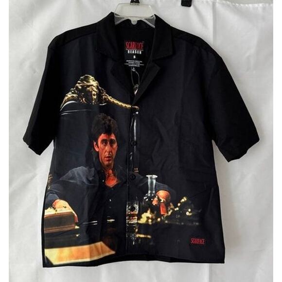 Scarface x Reason Tony Montana Graphic Button-Up Shirt Black Sz Small NWT - Picture 6 of 8